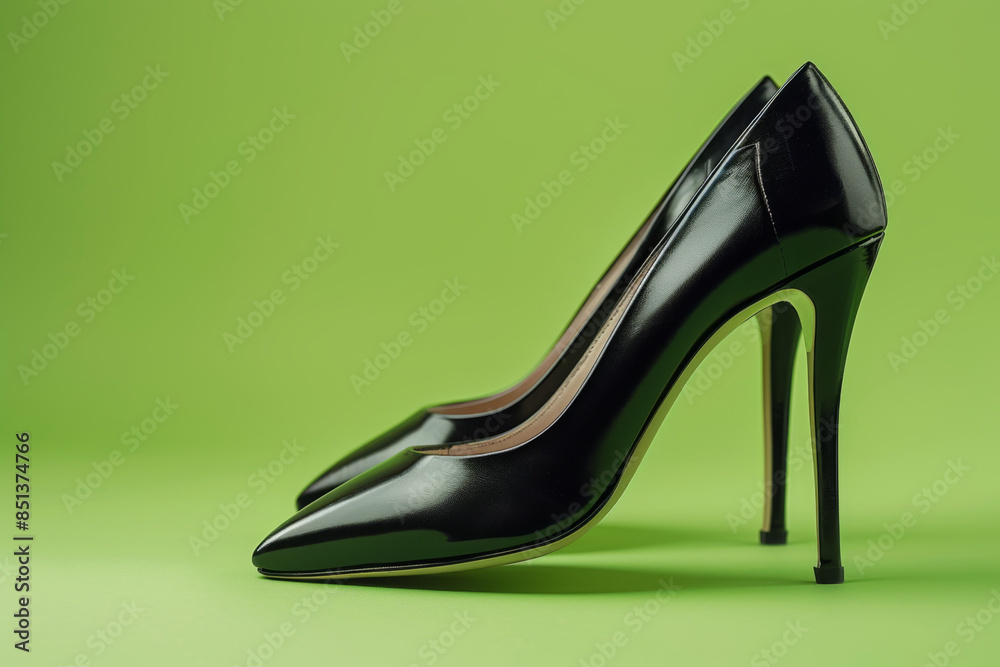 black high heels isolated on a green background black high heels isolated on a green background