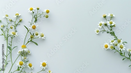 Flower Side. Blank Space with Feverfew Flowers for Health and Skincare Presentation photo
