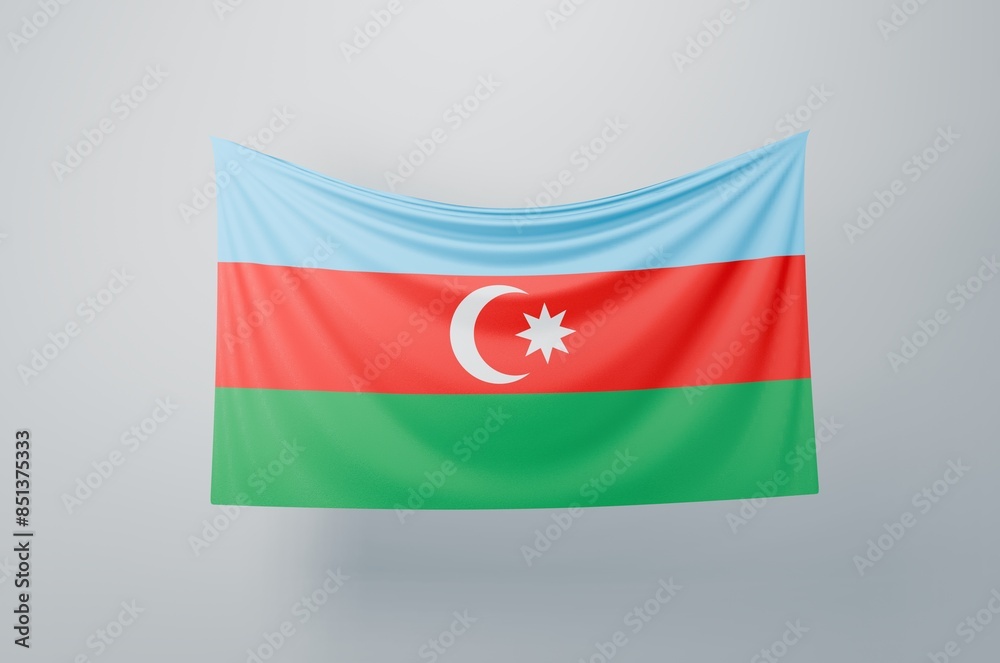 Naklejka premium Azerbaijan National Flag Waving Proudly. 3D Flag Banner Illustration image.
