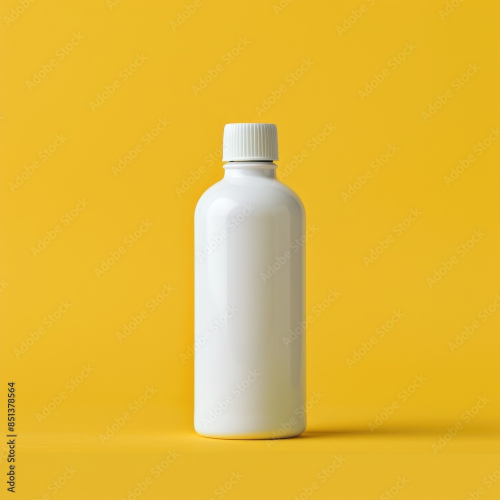 White bottle mockup with place to add text on yellow background White bottle mockup with place to add text on yellow background