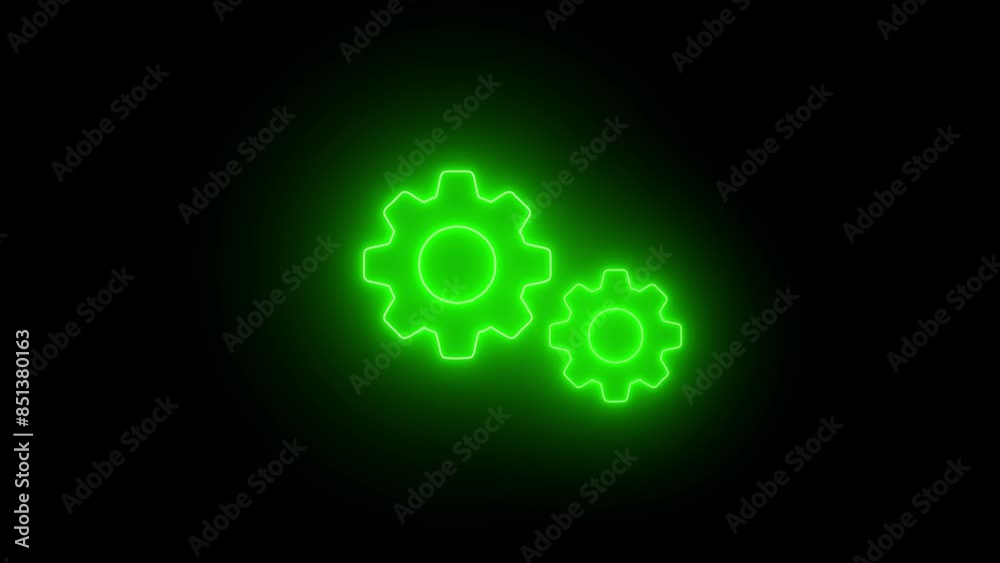 Moving glowing neon gears and arrows showing recycling animation . Moving glowing neon gears and arrows showing recycling animation .