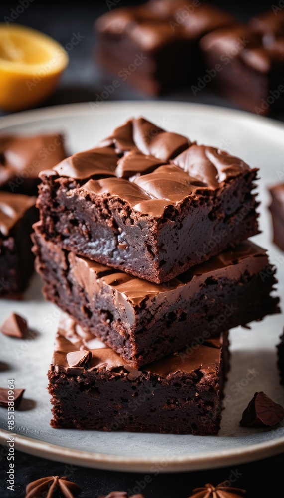 Indulgent squares of chocolate brownies with a smooth, shiny ganache topping, ready to delight any chocolate lover Indulgent squares of chocolate brownies with a smooth, shiny ganache topping, ready to delight any chocolate lover