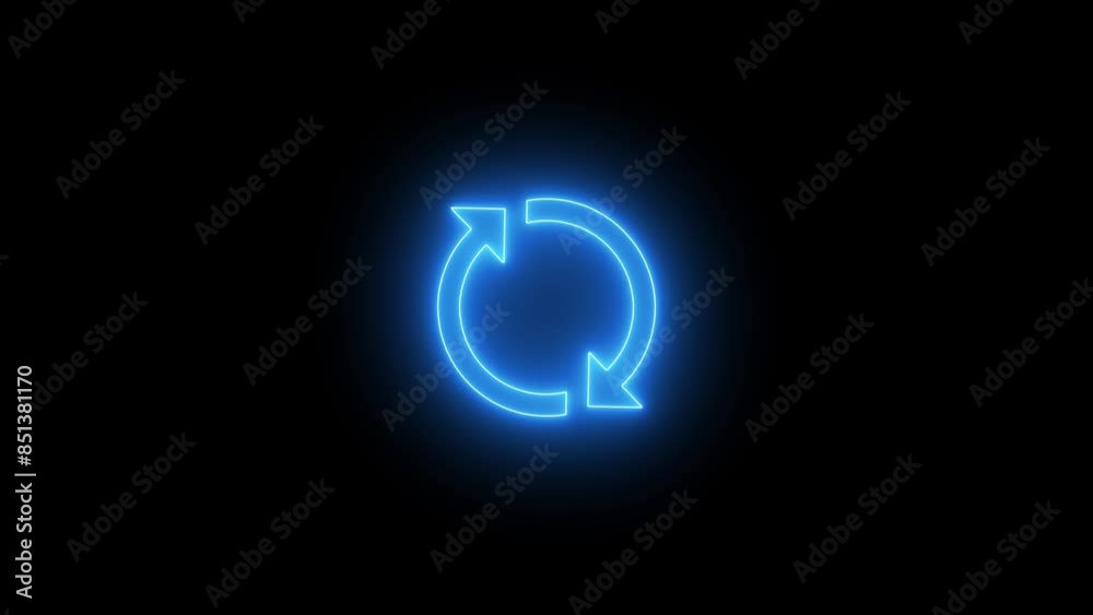 Glowing neon line Refresh icon isolated on black background. Reload symbol. reload icon animation