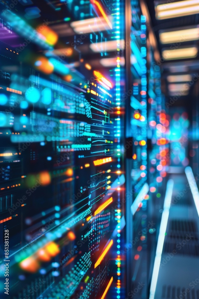 Illustration of a bright and vibrant data flow in a high-tech environment, symbolizing innovation and technology Illustration of a bright and vibrant data flow in a high-tech environment, symbolizing innovation and technology