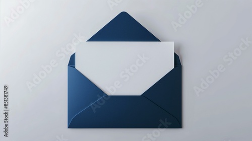Blank White Card with Blue Paper Envelope Template Mockup for Stationery Design