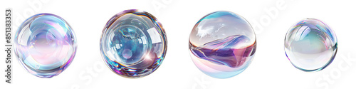 Abstract Iridescent Glass Spheres Set, Isolated on White Background, PNG File