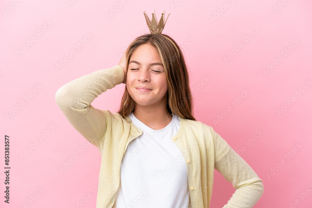 Little princess with crown isolated on pink background smiling a lot Little princess with crown isolated on pink background smiling a lot