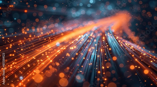 Abstract Technology Background with Neon Orange and Blue Light Streaks