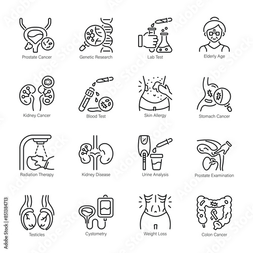 Collection of Cancer Diagnosis Linear Icons 


