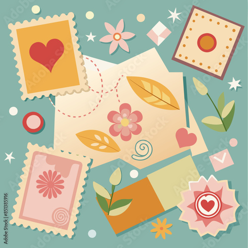 decorative scrapbooking paper and stamps, select decorative paper, choose coordinating stamps, design scrapbook pages, stamp images on paper, adhere stamped paper