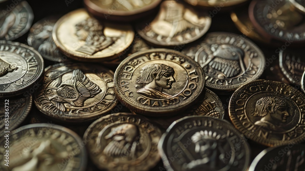 Ancient coins with intricate engravings Ancient coins with intricate engravings