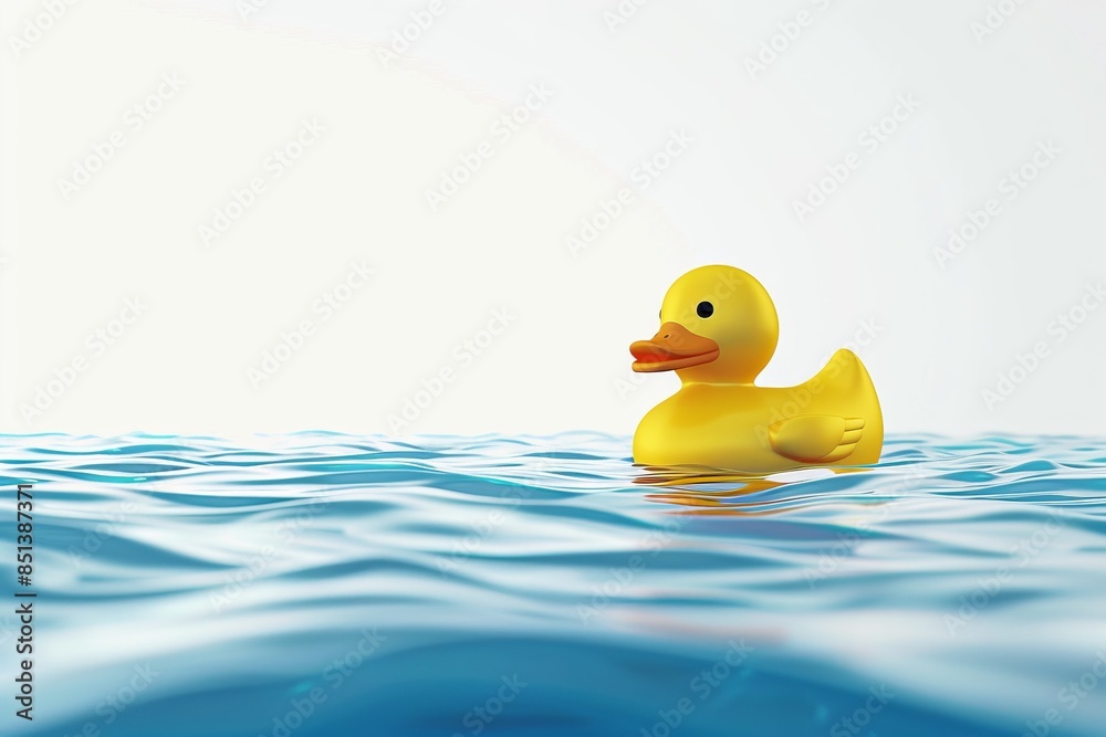 Cheerful yellow rubber duck floats on gentle blue waves, symbolizing childhood fun and simplicity. Minimalistic style with a playful concept. Perfect for kids-themed designs. Generative AI Cheerful yellow rubber duck floats on gentle blue waves, symbolizing childhood fun and simplicity. Minimalistic style with a playful concept. Perfect for kids-themed designs. Generative AI