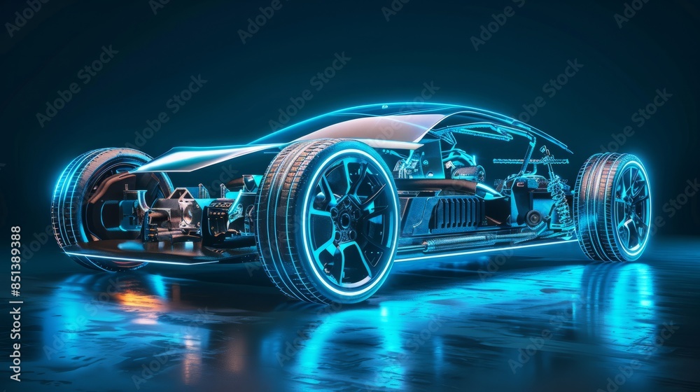 futuristic electric sport fast car chassis and battery packs with high ...