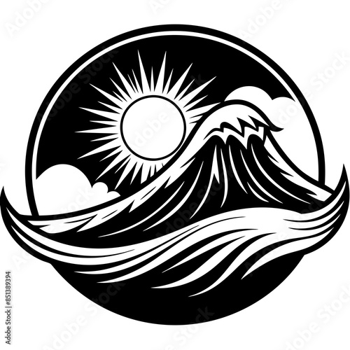 wave mountain sun vector silhouette illustration