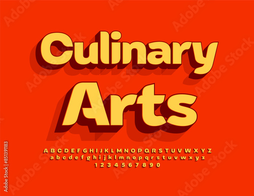 Vector creative advertisement Culinary Arts. Bright Beautiful Font. Unique 3D Alphabet Letters and Numbers set.