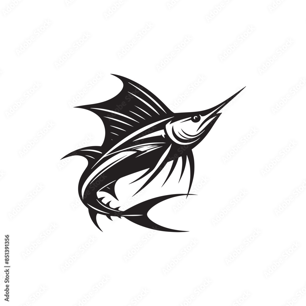 Swordfish Vector Silhouette - Swordfish Illustration - Fish Vector