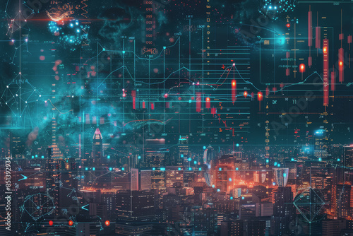 futuristic IMF report analyzing the correlation between events and global market fluctuations