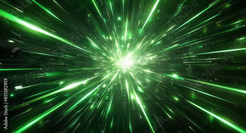 A bright green laser light shines from the center, radiating in all directions