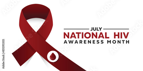 National Hiv Awareness Month. Blood and ribbon. Great for cards, banners, posters, social media and more. White background. 