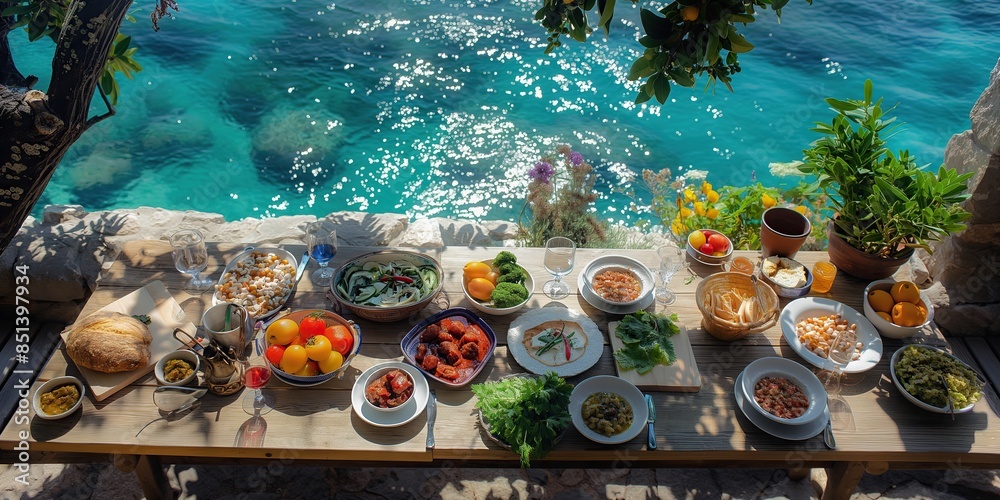 mezze in a restaurant at the beach
