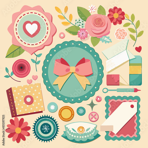 vintage scrapbooking embellishments with decorative paper and ribbons bookscrapprers elements backgrounds, vintage embellishments, scrapbooking, decorative paper, ribbons, diy projects