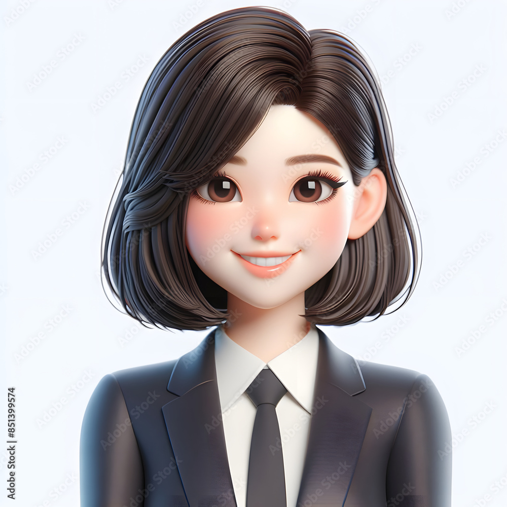 3D Rendering of Happy Asian Businesswoman with Glasses in Professional Attire 3D Rendering of Happy Asian Businesswoman with Glasses in Professional Attire