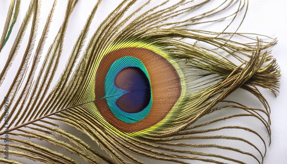 Fototapeta premium A Detailed Closeup of a Vibrant Peacock Feather With Its Eye Spot