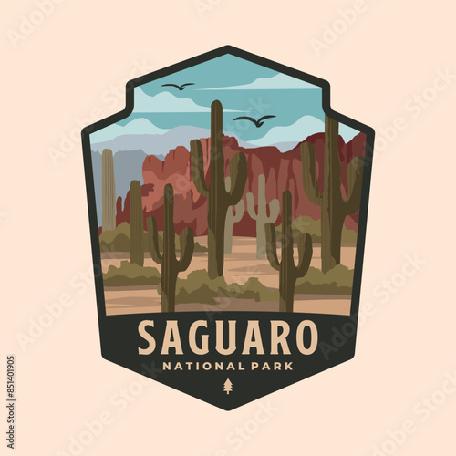 vector of saguaro logo patch symbol illustration design, arizona landmark emblem stye
