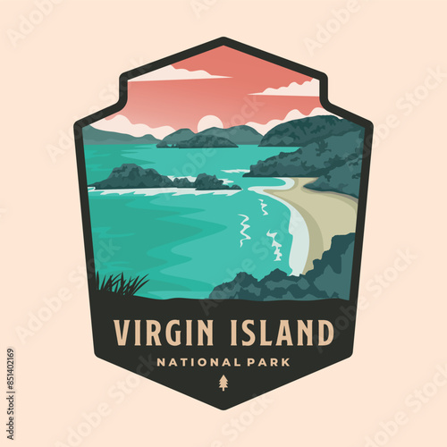 virgin island national park patch logo vector illustration design, America landmark in badge emblem style