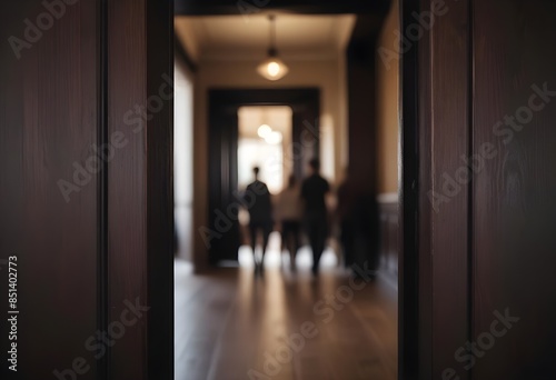 blurred Silhouette of business people in office, meeting room, building, lobby. blurred background. concept. © Gia