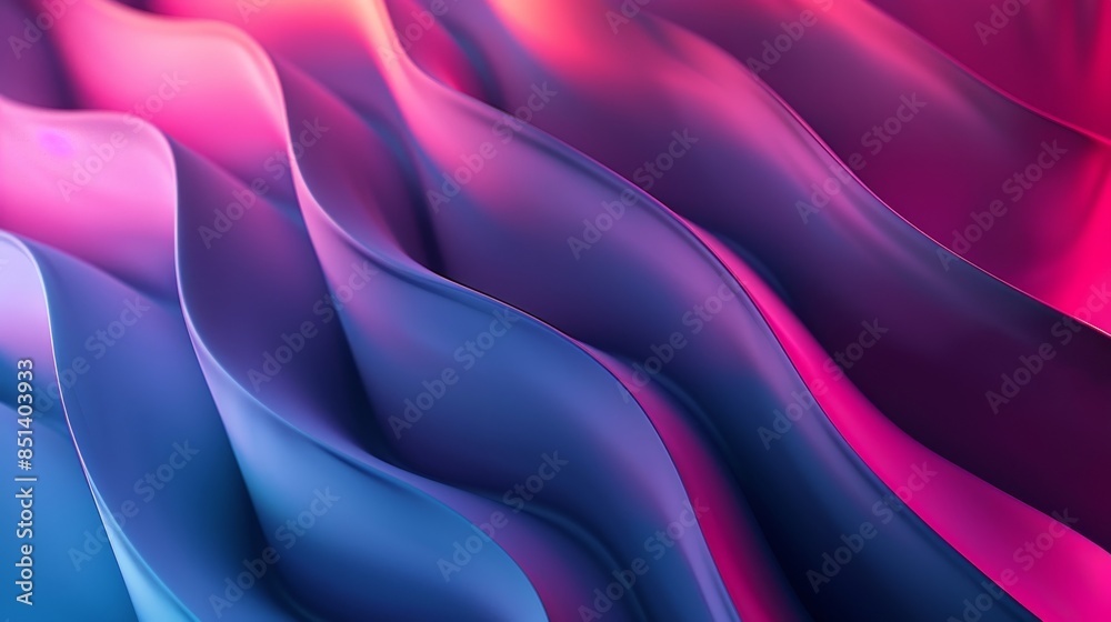 Fototapeta premium A vibrant abstract background of undulating, wavy forms in shades of pink, purple, and blue, creating a dynamic and fluid visual effect