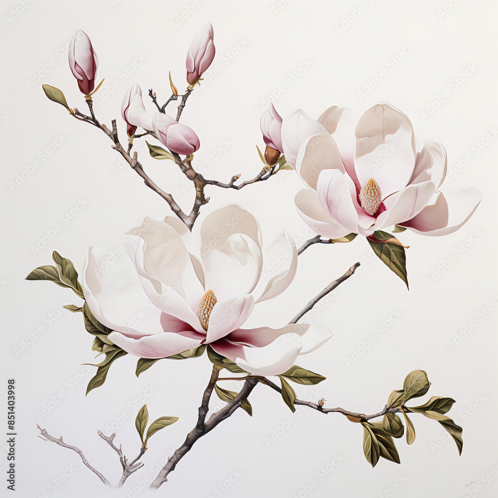 Pink Magnolia watercolor painting isolated on white background Pink Magnolia watercolor painting isolated on white background