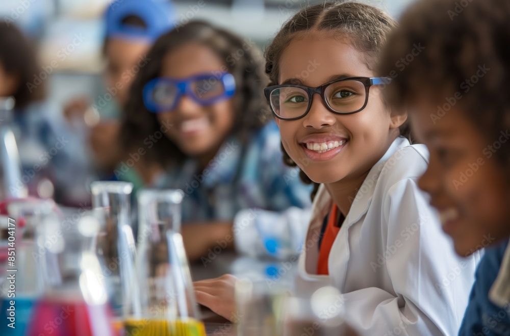 Happy children in science class Happy children in science class