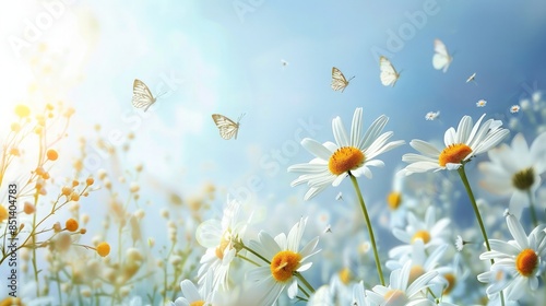 Butterflies and Daisies in a Sunlit Meadow