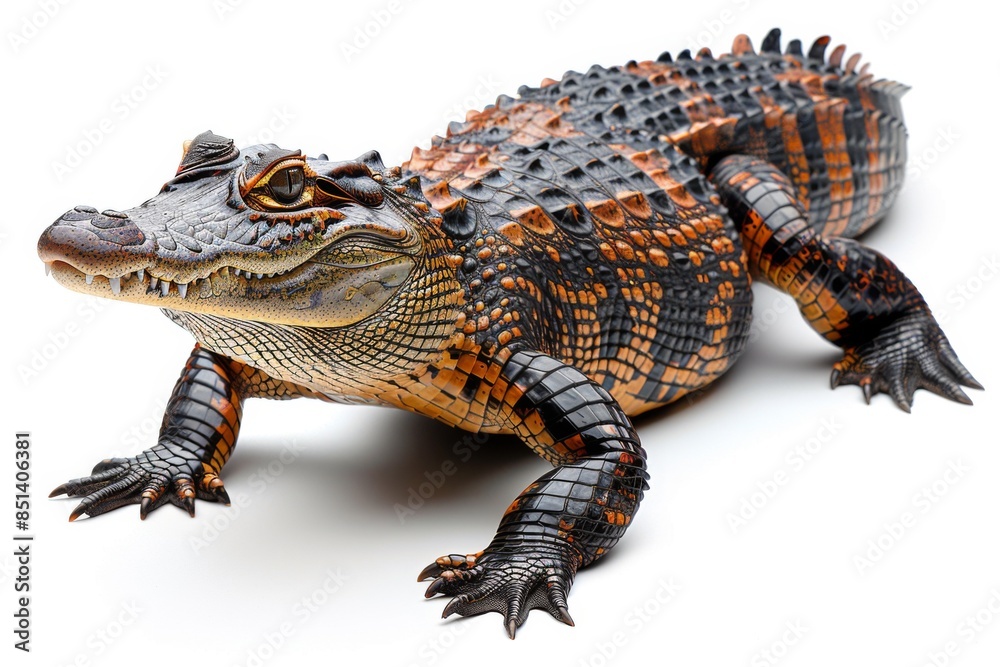Mature old Nile crocodile Crocodylus niloticus on plain white background Mature old Nile crocodile Crocodylus niloticus on plain white background
