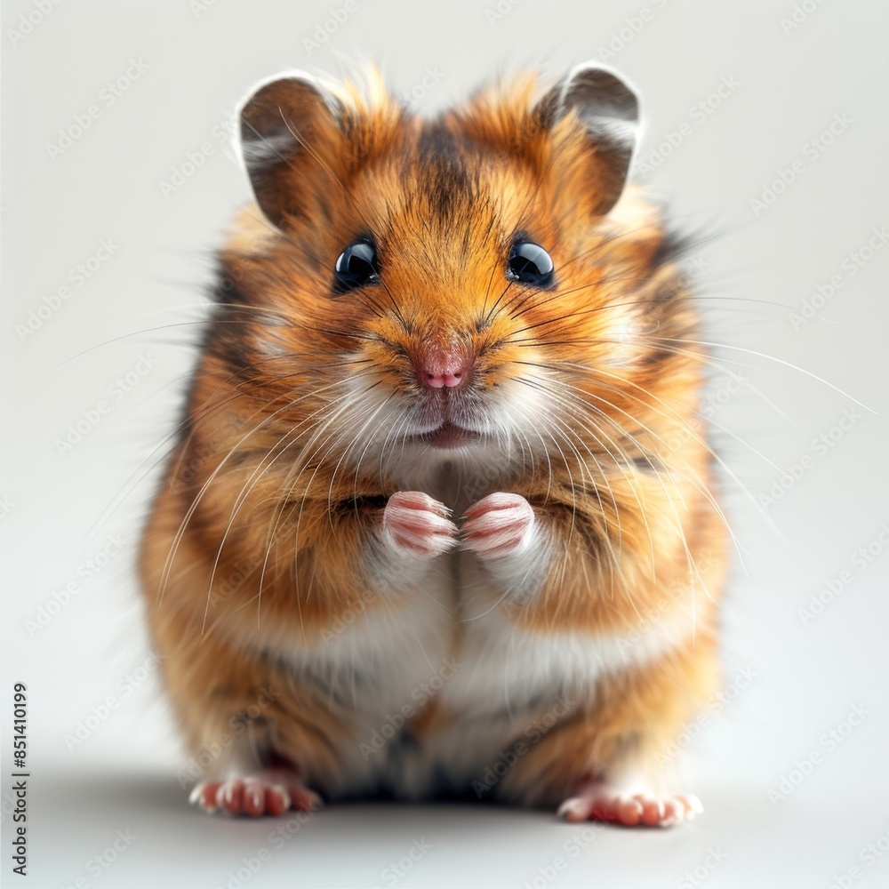 Fluffy Syrian hamster with curious gaze and plump cheeks on pure white background. High-resolution portrait. Fluffy Syrian hamster with curious gaze and plump cheeks on pure white background. High-resolution portrait.