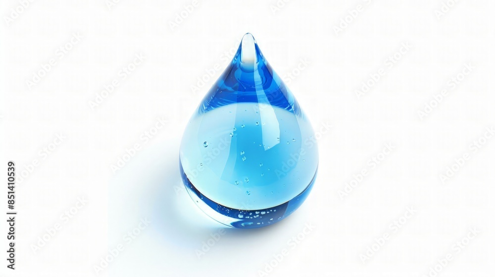 Single Blue Water Drop with Air Bubbles Single Blue Water Drop with Air Bubbles
