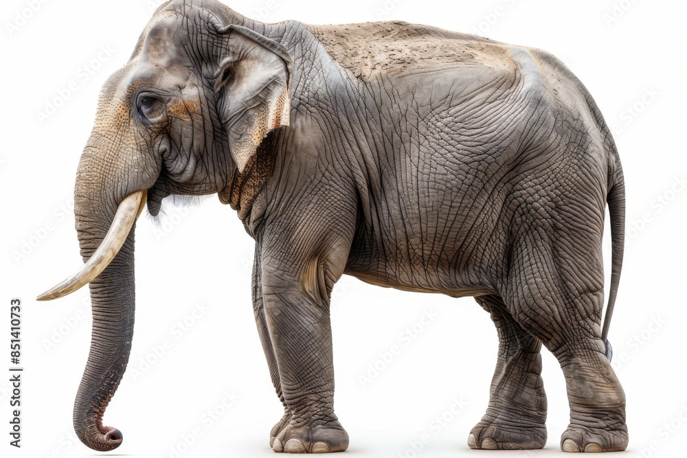 Asian elephant, majestic and powerful, isolated on a pure white background. Captivating wildlife portrait. Asian elephant, majestic and powerful, isolated on a pure white background. Captivating wildlife portrait.