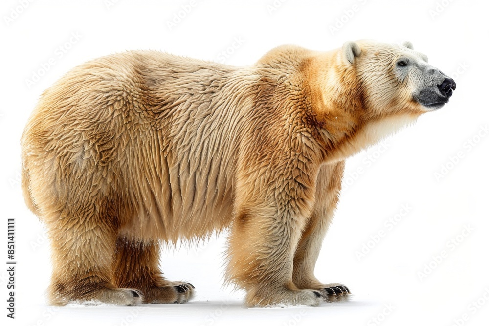 Fototapeta premium Full body polar bear standing on snow isolated on white background, majestic and powerful
