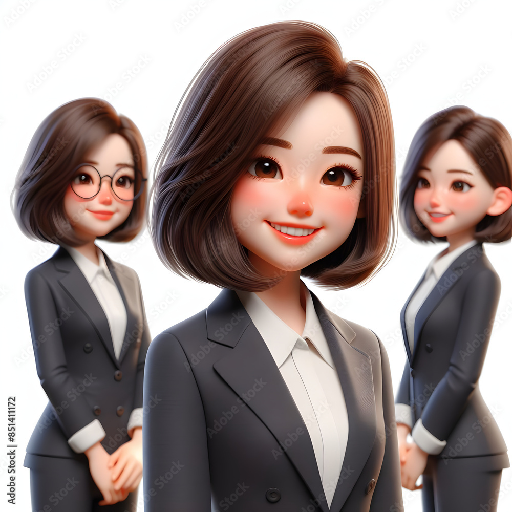 3D Rendering of Happy Asian Businesswoman with Glasses in Professional Attire 3D Rendering of Happy Asian Businesswoman with Glasses in Professional Attire
