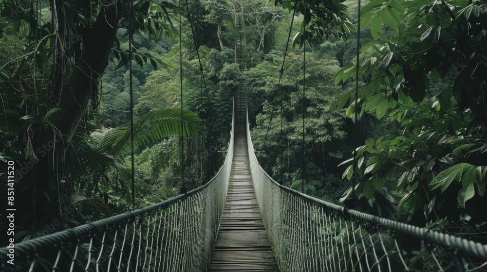 Obraz premium Jungle Bridge - A Path Through Verdant Foliage