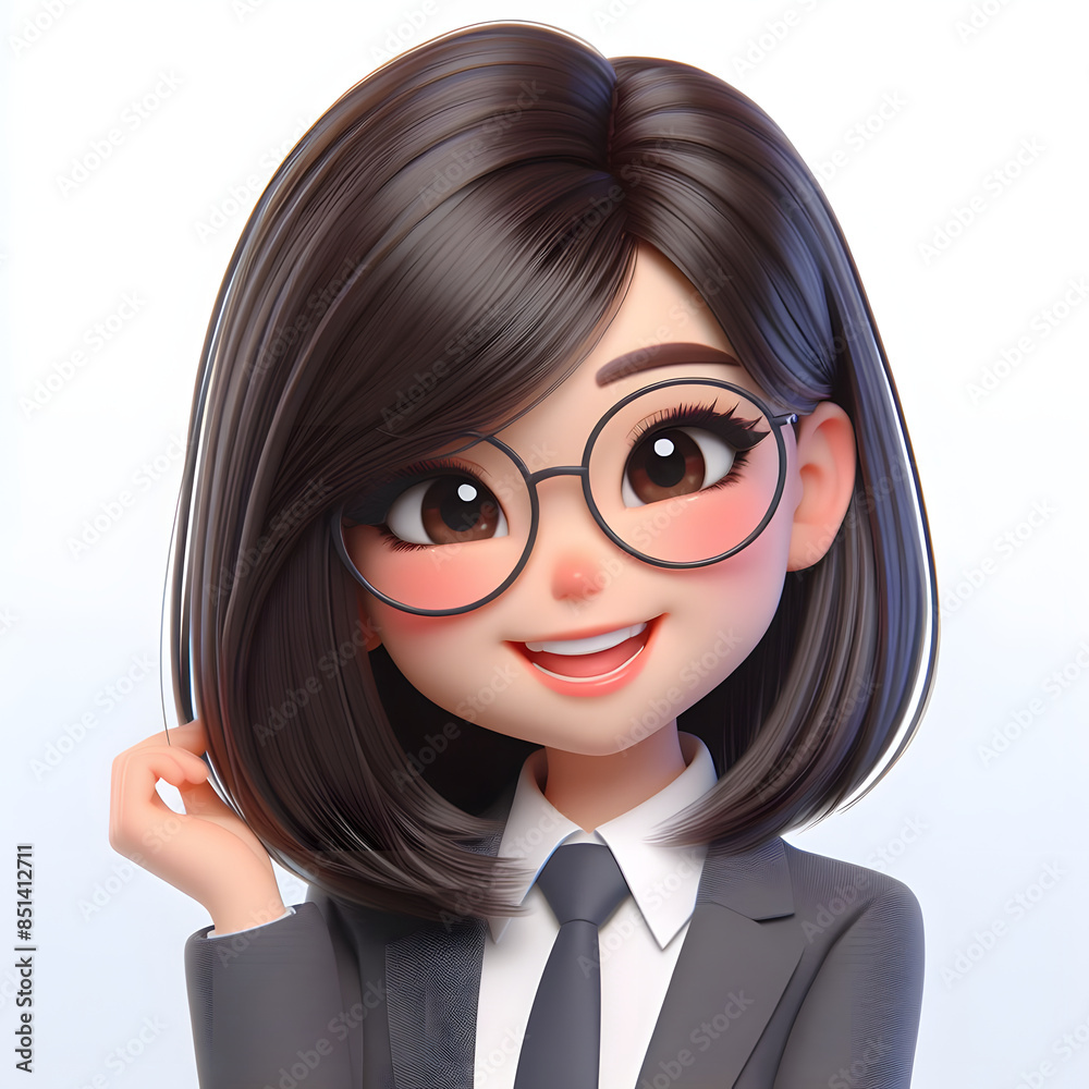 3D Rendering of Happy Asian Businesswoman with Glasses in Professional Attire 3D Rendering of Happy Asian Businesswoman with Glasses in Professional Attire