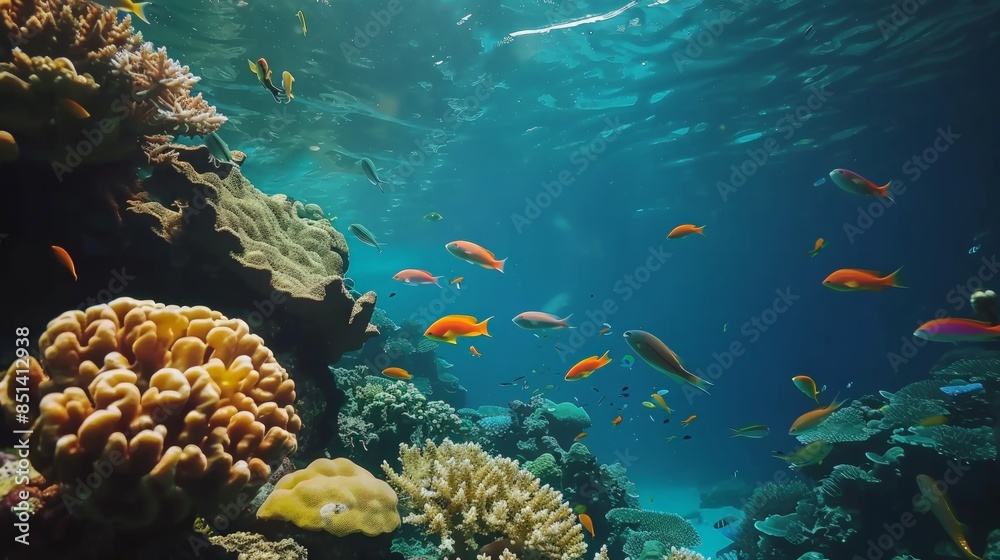 Vibrant Underwater Scene with Coral Reef and Fish Vibrant Underwater Scene with Coral Reef and Fish
