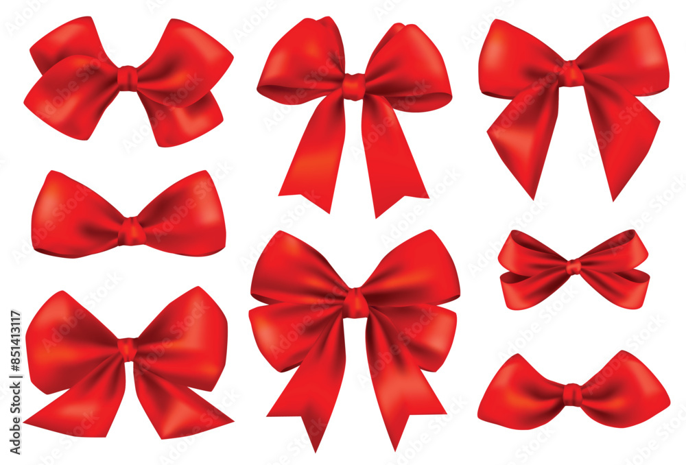 Set includes a red ribbon on a white background. Illustrations and vectors