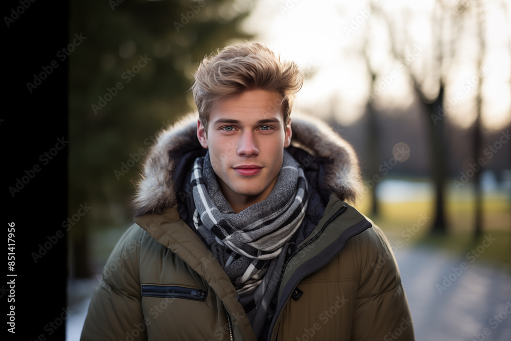 Young handsome blonde man at outdoors in winter clothes Young handsome blonde man at outdoors in winter clothes
