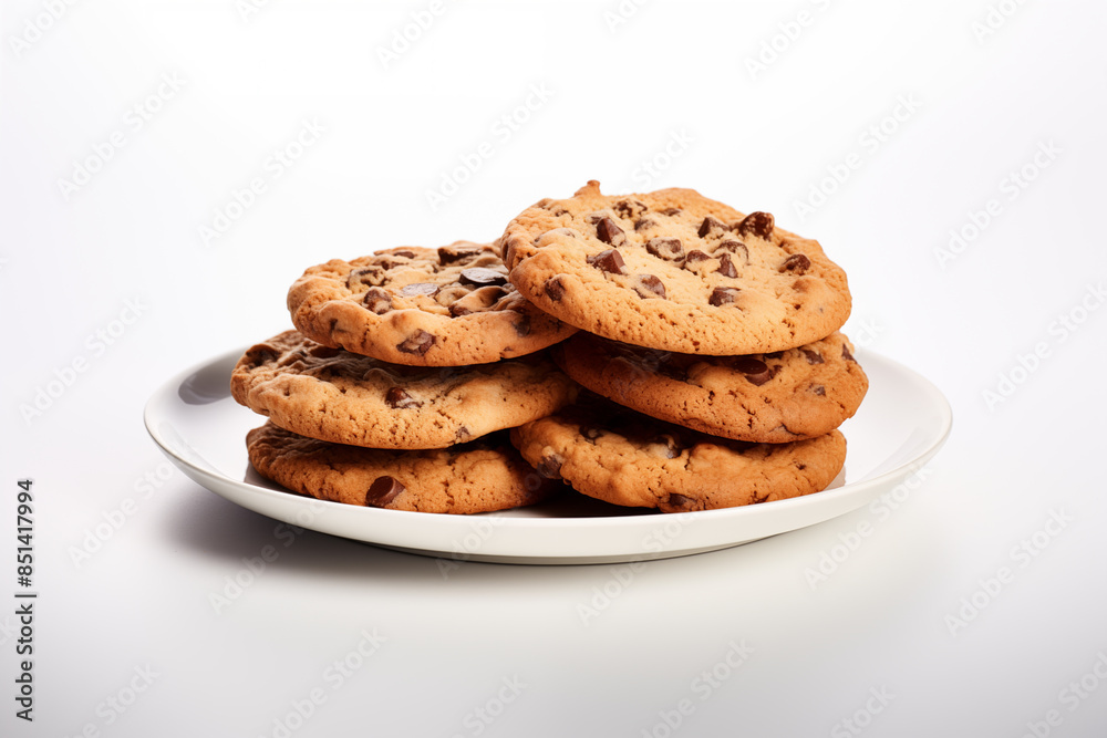 cookies with chocolate chips on isolated white background