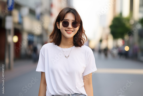 Teen pretty Japanese girl at outdoors with sunglasses © luismolinero