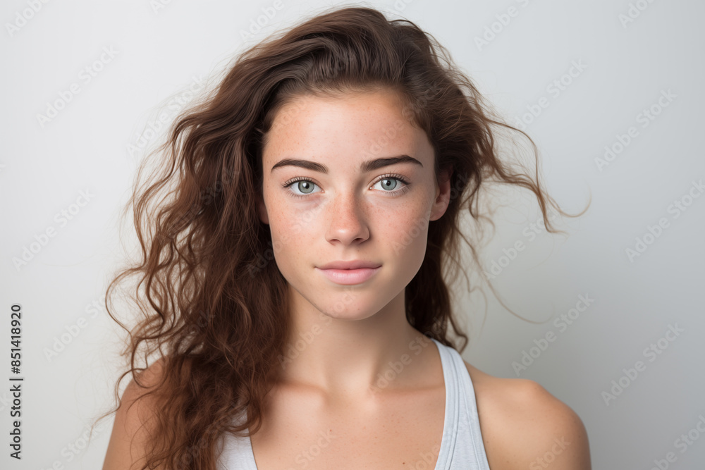 Young pretty brunette girl over isolated white background Young pretty brunette girl over isolated white background