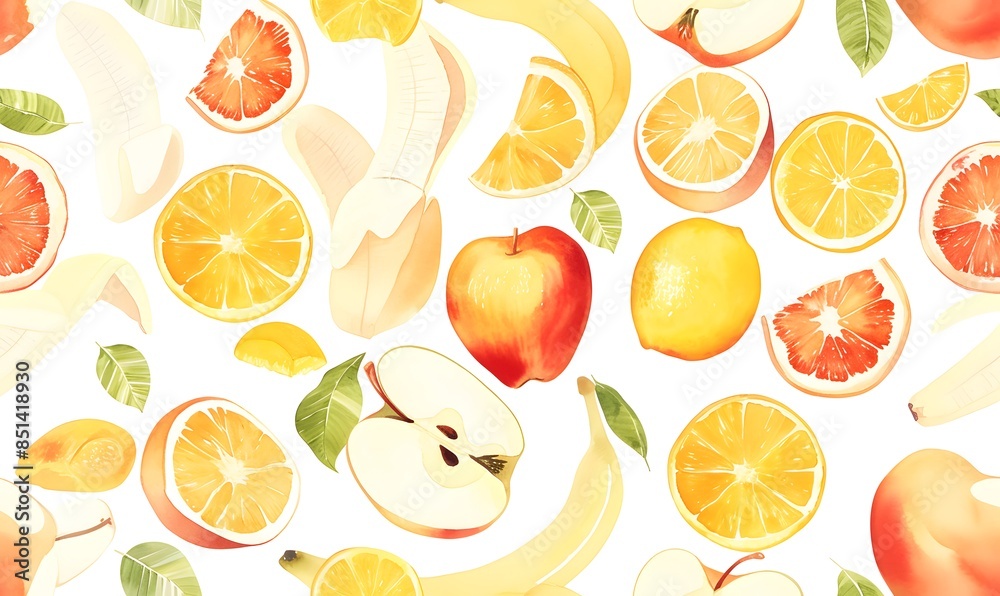 watercolor seamless pattern of fruits, Generative AI watercolor seamless pattern of fruits, Generative AI