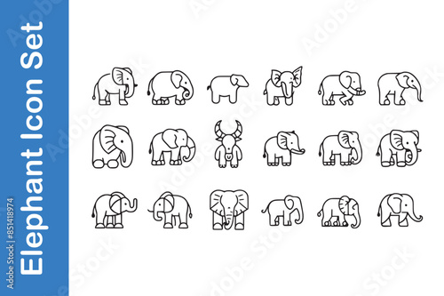 Elephant line icon set with vector collections. 